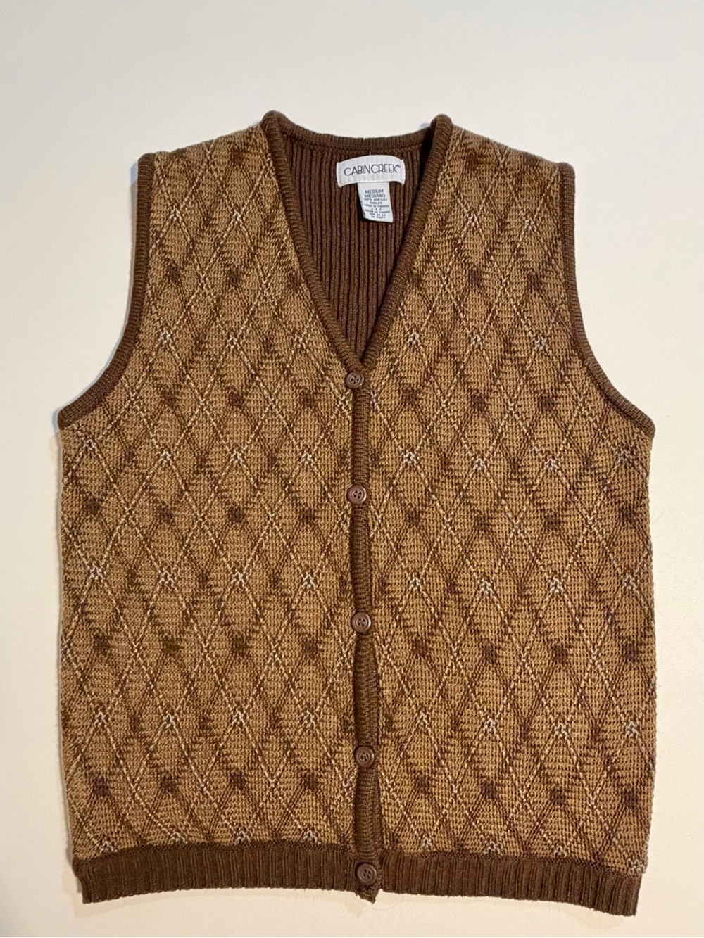 VINTAGE argyle diamond plaid knit sweater vest sleeveless cardigan‎ button front